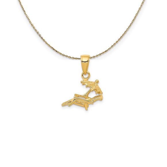 14k Yellow Gold 3D Lounge Chair and Umbrella Necklace - 24 Inch